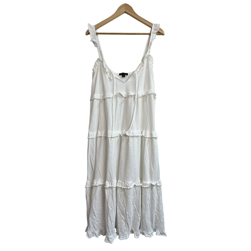 J.Crew White 100% Cotton Tiered Ruffle Midi Knee Length Sundress‎ Dress Womens M